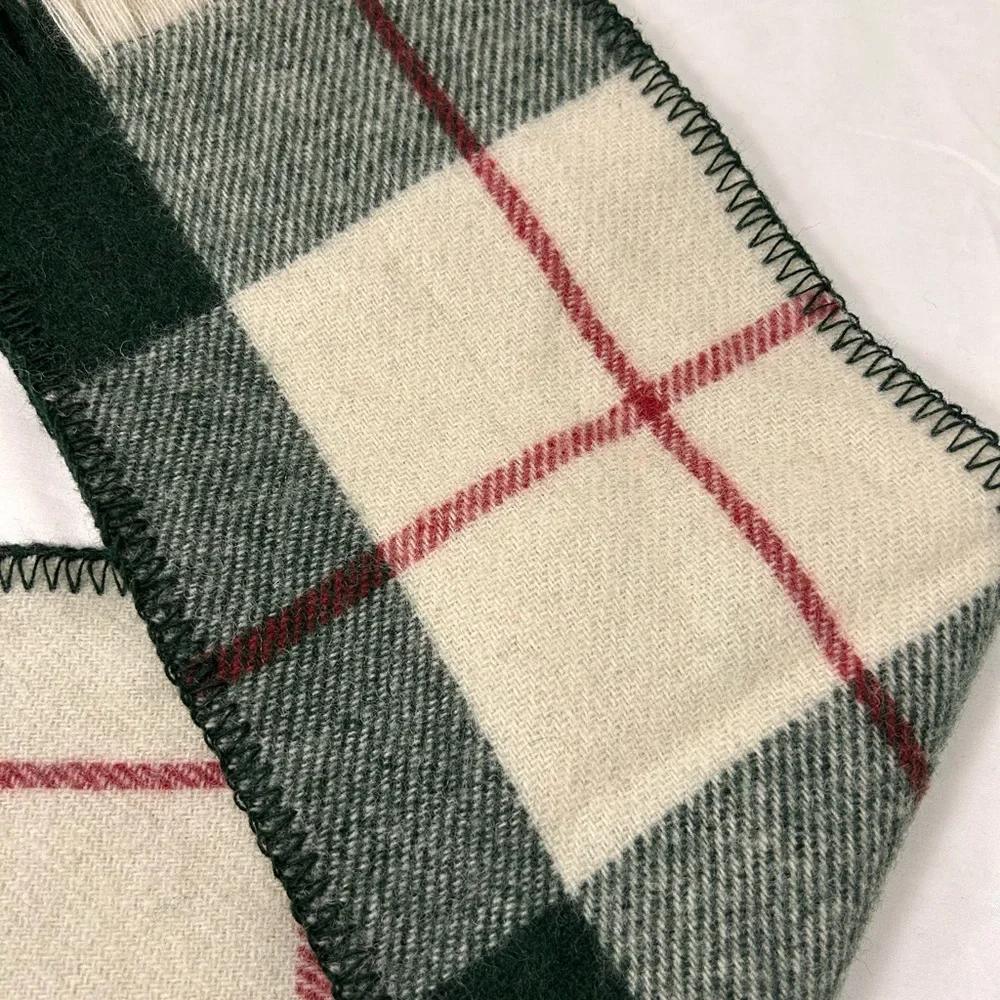 Amana‎ Woolen Mills Red and Green Plaid Wool Scarf Made in USA